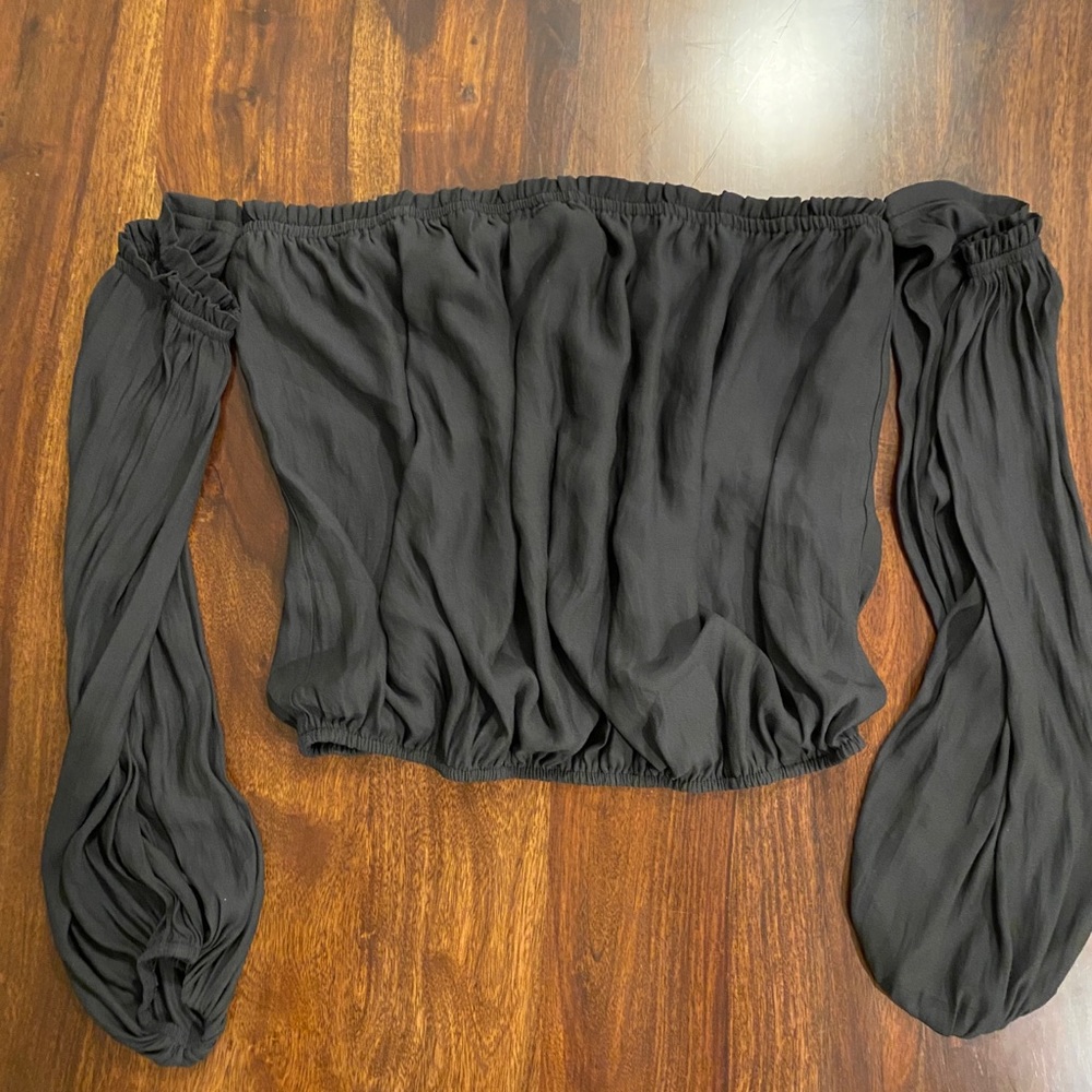 Black, silky, off the shoulder top